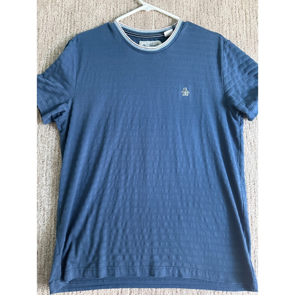 Original Penguin Mens Blue Textured Stripe Short Sleeve T-Shirt Size M NWT